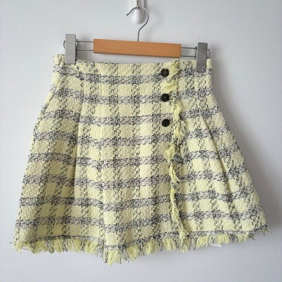 Zara SET Textured Tweed Plaid Crop Top + Skirt Yellow Black Size XS - Picture 12 of 15